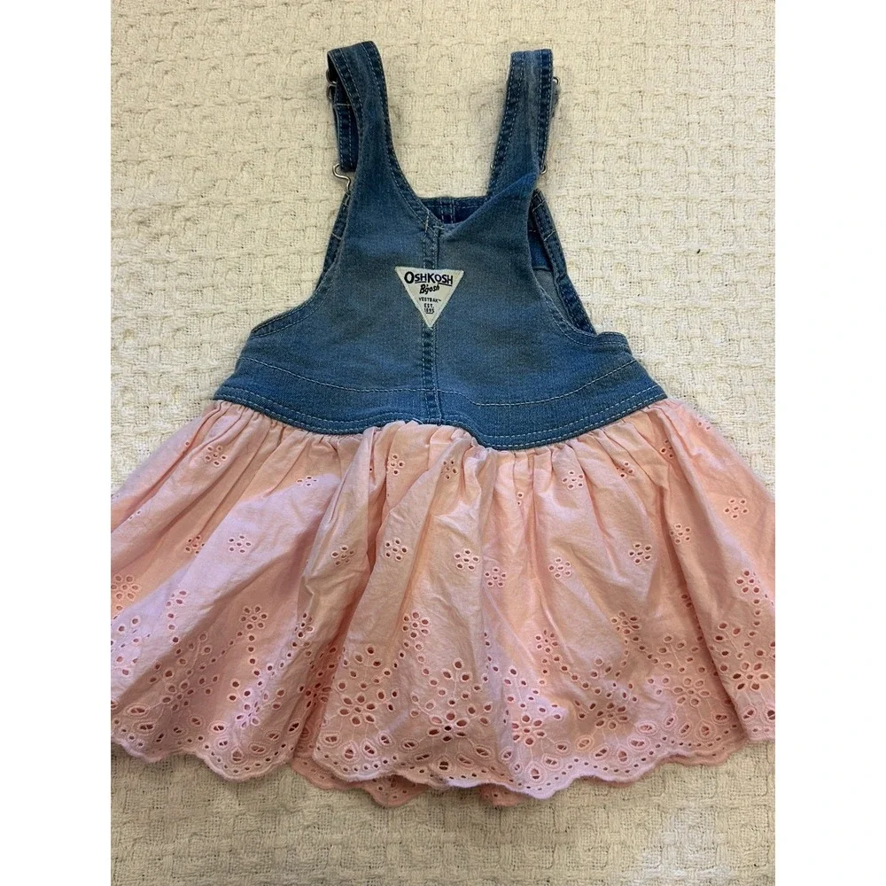 OshKosh B'gosh Toddler Girls Denim Eyelet‎ Skirtall Dress Size 2T Blue Pink
